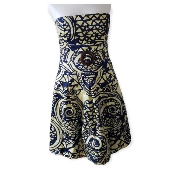 Kay Unger Women's Size 12 NWT  Yellow Blue Pattern Strapless Retro Mini Dress - Picture 5 of 13